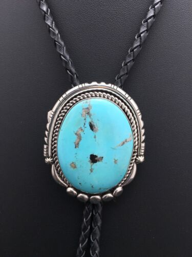 Southwestern Bolo Tie | Navajo Kingman Turquoise | Sterling Silver | Handmade by Yazzie | 2995