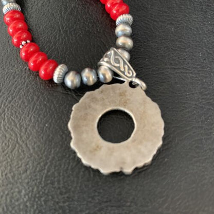 Navajo Green Turquoise Pendant | Sterling Silver | Authentic Native American Handmade | Necklace 20" | 13884