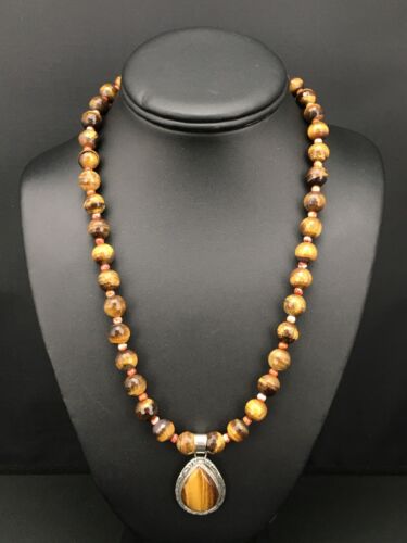 Native American Tiger's Eye Spiny Oyster Necklace | Sterling Silver | 20" | 1155