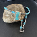 Navajo Blue Turquoise Inlay Pendant Necklace | Sterling Silver | 22" | Authentic Native American Handmade | 14602