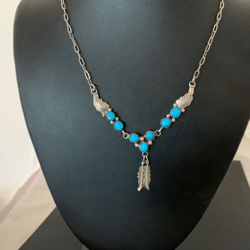 Old Pawn Navajo Blue Kingman Turquoise Necklace | Sterling Silver | 16" Chain | Authentic Native American Handmade | 1184