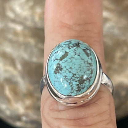 Navajo Spiderweb Blue Turquoise Ring | Sterling Silver | Sz 6.5 | Authentic Native American Handmade | 11443