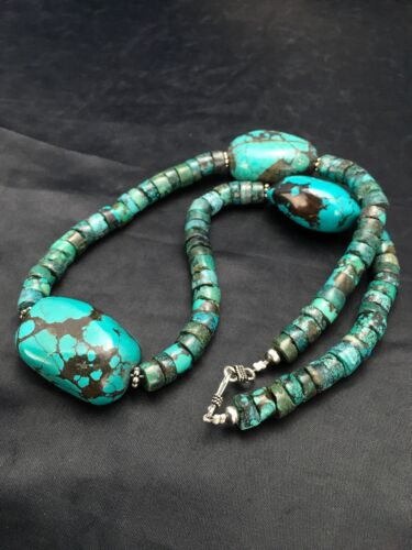 Navajo Spiderweb Turquoise Heishi Necklace | Sterling Silver | 21" | Authentic Native American Handmade | 2960