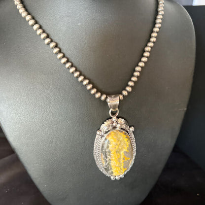 Navajo Bumblebee Jasper Pendant Necklace | Sterling Silver | Authentic Native American Handmade | 14247