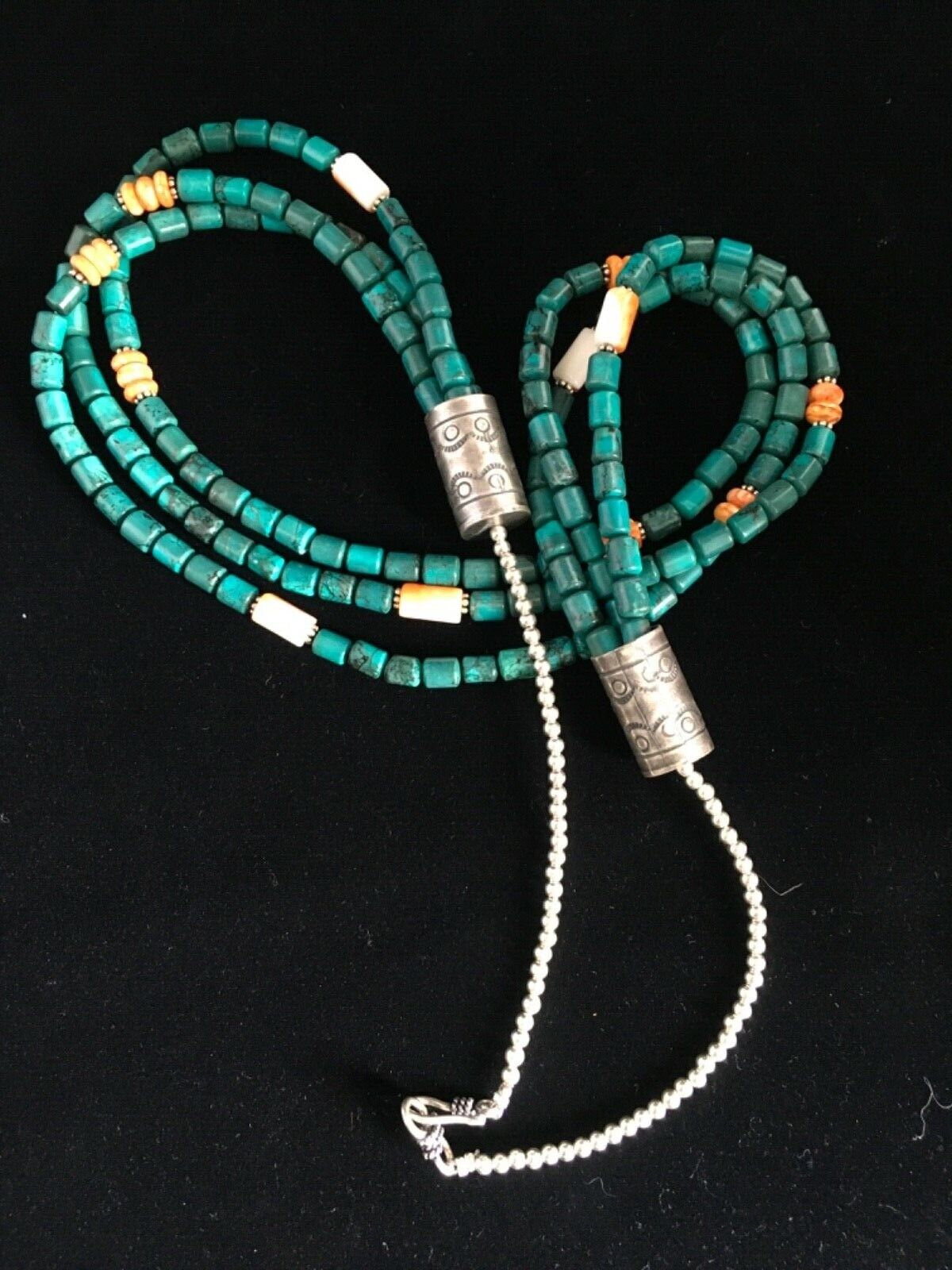 Navajo Sterling Silver Blue Spiderweb Turquoise Spiny Necklace | 3-Strand | 24" | 1774