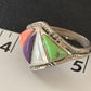 Navajo Multi-Color Gaspeite Sugilite Coral Mother of Pearl Inlay Ring | Sterling Silver | Sz 10.5 | 12397