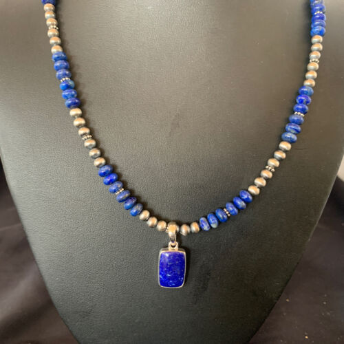 Native American Navajo Blue Lapis Pendant Necklace | Sterling Silver | Authentic Handmade | 11672