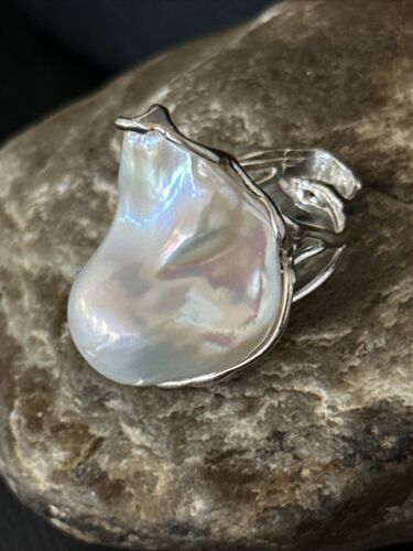 Women's White Baroque Pearl Adjustable Ring | Sterling Silver | Sz 7.5 | 14261