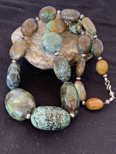 Navajo Graduated Sterling Silver Natural Blue Nugget Turquoise Necklace | Authentic Native American | 22" | 00622