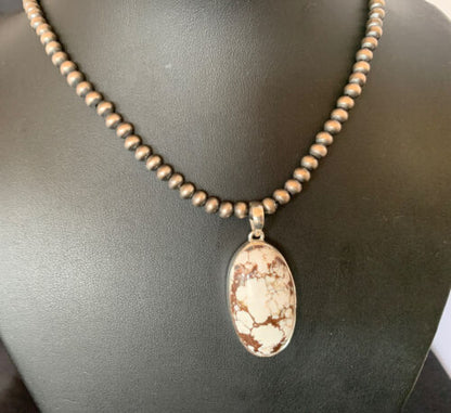 Men's Navajo Wild Horse Turquoise Necklace Pendant | Sterling Silver | Authentic Native American Handmade | 12817