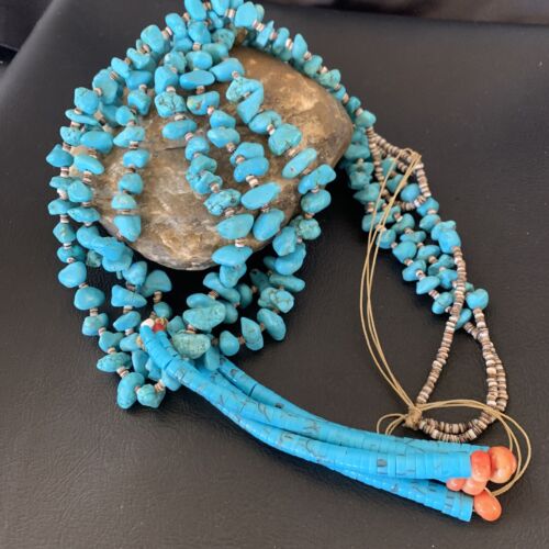 Southwestern Santo Domingo Jacla Shell Spiny Turquoise Jacla Necklace | 34" | Authentic Native American Handmade | 11994