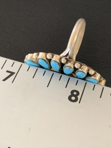 Navajo Blue Cluster Turquoise Needlepoint Ring | Authentic Native American Sterling Silver | Multi-Stone | Sz 8 | 11941