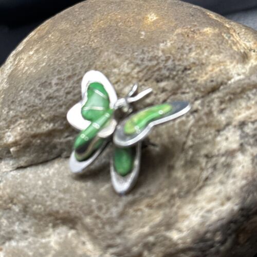Navajo Butterfly Green Gaspeite Inlay Pin Pendant | Sterling Silver | Authentic Native American Handmade | 14585