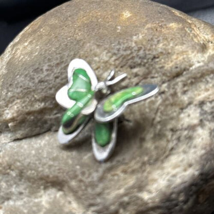 Navajo Butterfly Green Gaspeite Inlay Pin Pendant | Sterling Silver | Authentic Native American Handmade | 14585