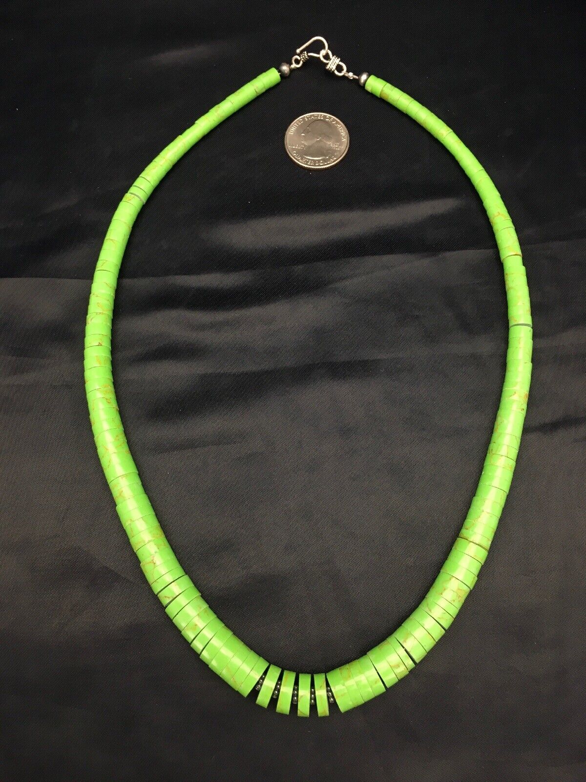 Authentic Native American Santo Domingo Green Gaspeite Necklace | Sterling Silver | 20" | 10459