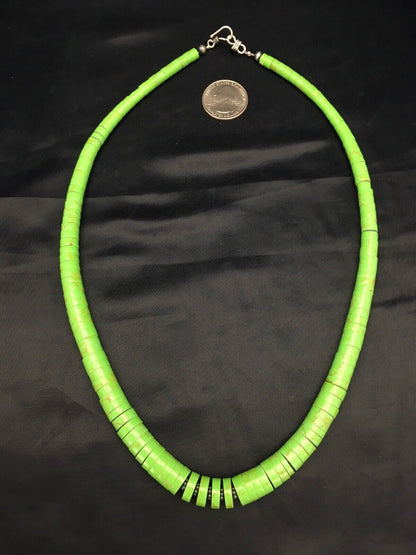 Authentic Native American Santo Domingo Green Gaspeite Necklace | Sterling Silver | 20" | 10459