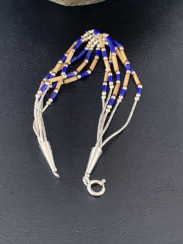 Stabilized Lapis Shell Heishi Bracelet | Sterling Liquid Silver | 5-Strand | 7" | 13116