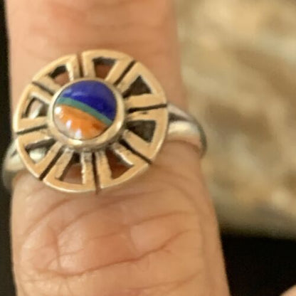 Southwestern Women's Navajo Blue Turquoise Spiny Lapis Inlay Ring | Sz 6 | 11184 - Masha USA