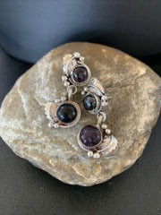 Navajo Purple Sugilite Dangle Earrings | Sterling Silver | Authentic Native American Handmade | 1595