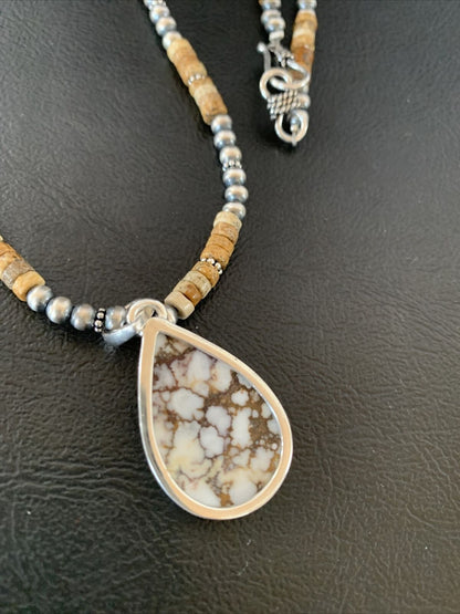 Men's Navajo Wild Horse Picture Jasper Pendant | Sterling Silver Necklace | Authentic Native American Handmade | 10332