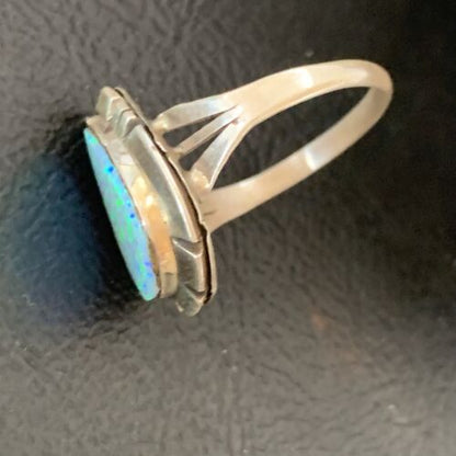 Navajo Blue Opal Inlay Band Ring | Sz 6.5 | Authentic Native American Handmade | 12420