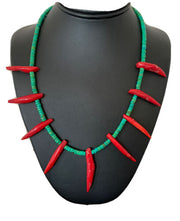 Navajo Turquoise Coral Chili Pepper Necklace | Sterling Silver | Graduated Beads | 20" | 00827