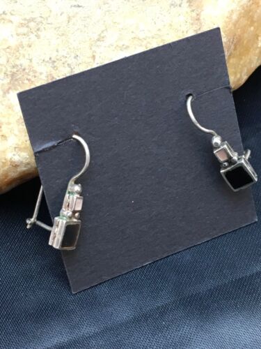 Native American Navajo Black Onyx Dangle Earrings | Sterling Silver | Authentic Handmade | 8983
