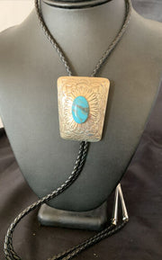 Men's Bolo Tie | Navajo Blue Kingman Turquoise | Sterling Silver | Authentic Native American Handmade | 12144