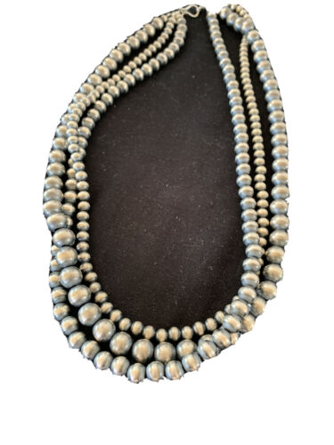 Navajo Sterling Silver 3-Strand Necklace | 6, 8, 10mm | 21" | 93921 - Masha USA