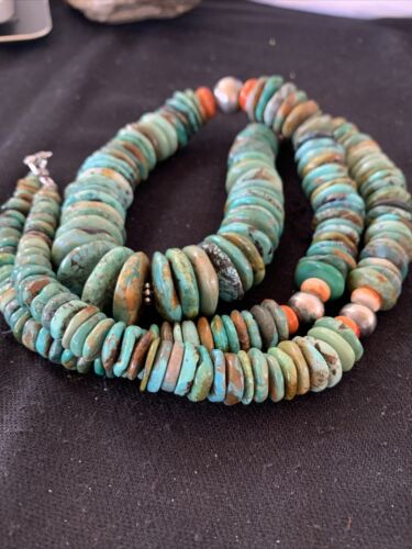 Navajo Graduated Green Turquoise Necklace | Sterling Silver |Authentic Native American | 21" | 00798