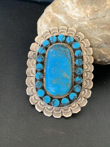 Navajo Blue Kingman Turquoise Cluster Ring | Authentic Native American Sterling Silver | Multi-Stone | Sz 9 | 12228 - Masha USA
