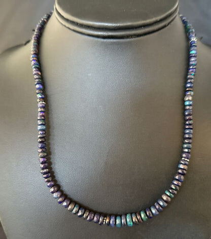 Native American Blue Opal Necklace | Sterling Silver | Navajo Handmade | 18" | 14534