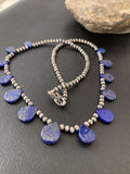 Navajo Lapis Lazuli Teardrop Necklace | Sterling Silver | 20" | Authentic Native American Handmade | 02045