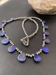 Navajo Lapis Lazuli Teardrop Necklace | Sterling Silver | 20" | Authentic Native American Handmade | 02045