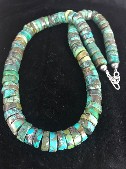 Navajo Turquoise Heishi Bead Necklace | 12mm | Sterling Silver | Authentic Native American Handmade | 20" | 3406