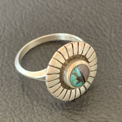 Navajo Blue Turquoise Sugilite Inlay Ring | Sz 6 | Sterling Silver | Authentic Native American Handmade | 11178