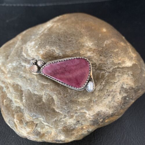 Navajo Handmade Pin | Sterling Silver | Purple Spiny Oyster & Mother of Pearl | Authentic Native American Jewelry | 13699