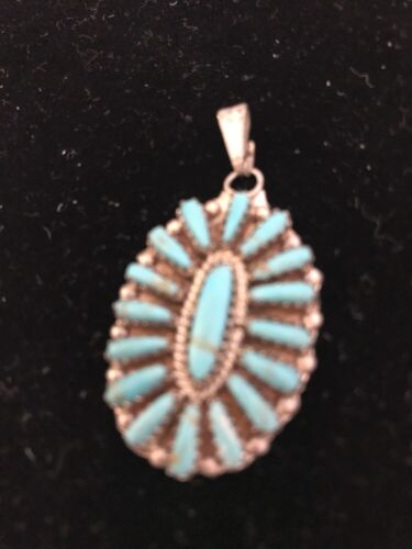 Navajo Sterling Silver Turquoise Cluster Pendant | Signed | 1.5" Multi-Stone | Southwestern | 3198