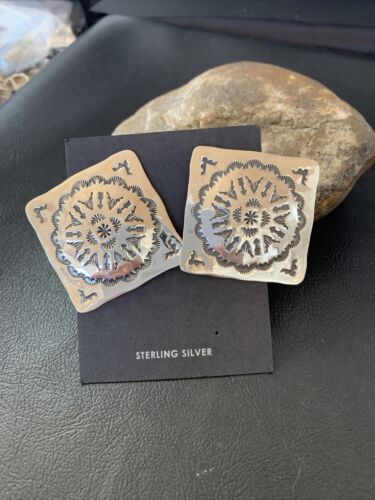 Navajo Sterling Silver Stamped Earrings | Authentic Native American Handmade | 1671
