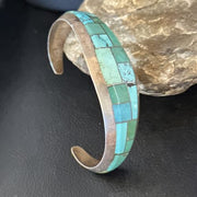 Native American Men's Blue Green Turquoise Inlay Bracelet | Sterling Silver | 14529