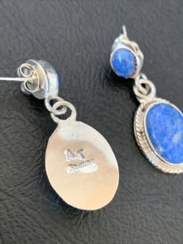 Navajo Denim Lapis Dangle Earrings | Sterling Silver | 1.1" | Authentic Native American Handmade | 1703