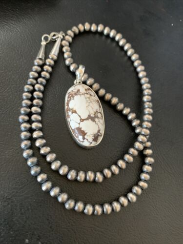 Men's Navajo Wild Horse Turquoise Necklace Pendant | Sterling Silver | Authentic Native American Handmade | 12817