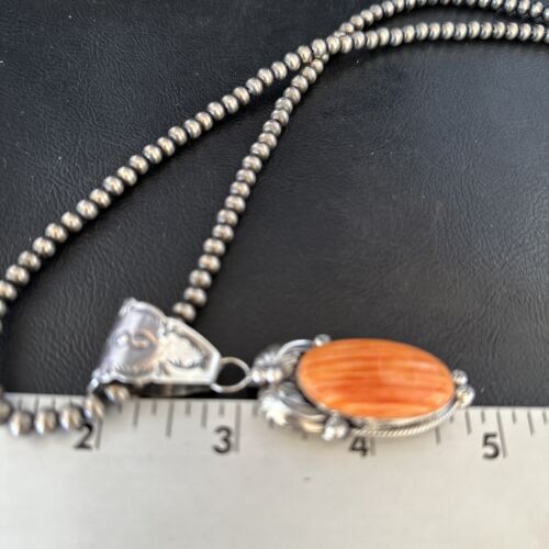 Navajo Pearls Orange Spiny Oyster Necklace Pendant | Sterling Silver | Authentic Native American Handmade | 14717