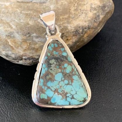 Navajo Spiderweb Turquoise Pendant | Sterling Silver | 2" | Authentic Native American Handmade | 10752 - Masha USA