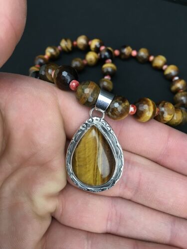 Native American Tiger's Eye Spiny Oyster Necklace | Sterling Silver | 20" | 1155