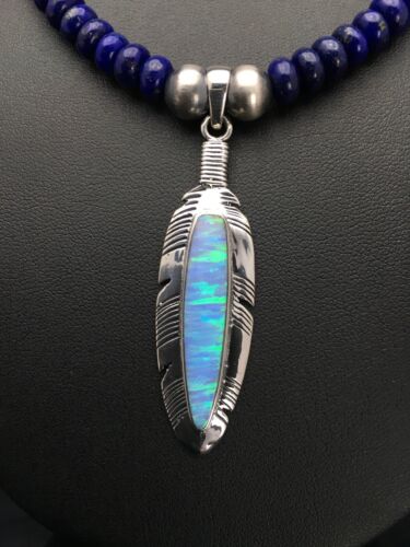 Native American Lapis Opal Pendant Necklace & Earring Set | Sterling Silver | 21" | Navajo Handmade