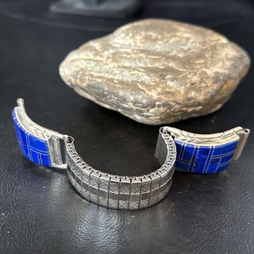 Authentic Navajo Men's Wristwatch | Blue Lapis Lazuli Inlay | Sterling Silver Tips | Native American Jewelry | 14396