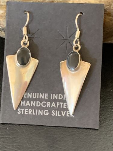 Navajo Black Onyx Drop Dangle Earrings | Sterling Silver | 1" | Authentic Native American Handmade | 12645