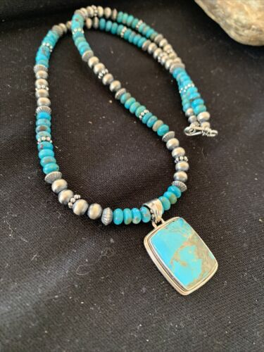 Men's Spiderweb Turquoise Pendant | Navajo Pearls Sterling Silver Necklace | Authentic Native American Handmade | 1015