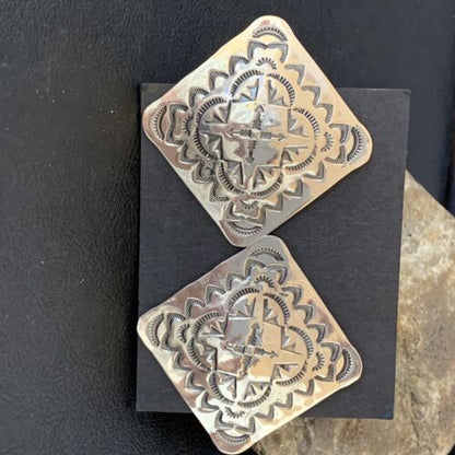 Navajo Sterling Silver Stamped Earrings | Authentic Native American Handmade | 1666